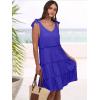 imageCaracilia Women 2025 Summer Beach Vacation Dress Sleeveless V Neck Tie Shoulder Flowy Casual Cute Mini Sundress with PocketsRoyal Blue