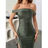 imageCaracilia Women Off Shoulder Sleeveless Maxi Formal Dress 2025 Sexy High Split Wedding Guest Cocktail Party Elegant DressesArmy Green