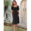 imageCaracilia Women Summer Boho Midi Dresses Puff Sleeve Square Neck Floral Bridal Shower Wedding Guest Flowy SundressBlack