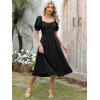 imageCaracilia Women Summer Boho Midi Dresses Puff Sleeve Square Neck Floral Bridal Shower Wedding Guest Flowy SundressBlack