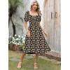 imageCaracilia Women Summer Boho Midi Dresses Puff Sleeve Square Neck Floral Bridal Shower Wedding Guest Flowy SundressBlack Yellow Floral