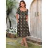 imageCaracilia Women Summer Boho Midi Dresses Puff Sleeve Square Neck Floral Bridal Shower Wedding Guest Flowy SundressBlack Yellow Floral