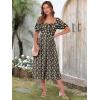 imageCaracilia Women Summer Boho Midi Dresses Puff Sleeve Square Neck Floral Bridal Shower Wedding Guest Flowy SundressBlack Yellow Floral