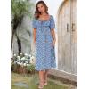 imageCaracilia Women Summer Boho Midi Dresses Puff Sleeve Square Neck Floral Bridal Shower Wedding Guest Flowy SundressBlue White Floral