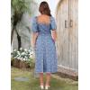 imageCaracilia Women Summer Boho Midi Dresses Puff Sleeve Square Neck Floral Bridal Shower Wedding Guest Flowy SundressBlue White Floral