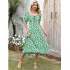 imageCaracilia Women Summer Boho Midi Dresses Puff Sleeve Square Neck Floral Bridal Shower Wedding Guest Flowy SundressGreen White Floral