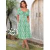 imageCaracilia Women Summer Boho Midi Dresses Puff Sleeve Square Neck Floral Bridal Shower Wedding Guest Flowy SundressGreen White Floral