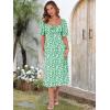 imageCaracilia Women Summer Boho Midi Dresses Puff Sleeve Square Neck Floral Bridal Shower Wedding Guest Flowy SundressGreen White Floral