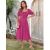 imageCaracilia Women Summer Boho Midi Dresses Puff Sleeve Square Neck Floral Bridal Shower Wedding Guest Flowy SundressHot Pink