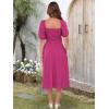 imageCaracilia Women Summer Boho Midi Dresses Puff Sleeve Square Neck Floral Bridal Shower Wedding Guest Flowy SundressHot Pink