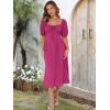 imageCaracilia Women Summer Boho Midi Dresses Puff Sleeve Square Neck Floral Bridal Shower Wedding Guest Flowy SundressHot Pink