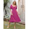 imageCaracilia Women Summer Boho Midi Dresses Puff Sleeve Square Neck Floral Bridal Shower Wedding Guest Flowy SundressHot Pink