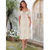 imageCaracilia Women Summer Boho Midi Dresses Puff Sleeve Square Neck Floral Bridal Shower Wedding Guest Flowy SundressKhaki Purple Floral