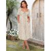 imageCaracilia Women Summer Boho Midi Dresses Puff Sleeve Square Neck Floral Bridal Shower Wedding Guest Flowy SundressKhaki Purple Floral