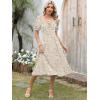 imageCaracilia Women Summer Boho Midi Dresses Puff Sleeve Square Neck Floral Bridal Shower Wedding Guest Flowy SundressKhaki Purple Floral