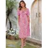 imageCaracilia Women Summer Boho Midi Dresses Puff Sleeve Square Neck Floral Bridal Shower Wedding Guest Flowy SundressRed White Floral