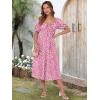 imageCaracilia Women Summer Boho Midi Dresses Puff Sleeve Square Neck Floral Bridal Shower Wedding Guest Flowy SundressRed White Floral