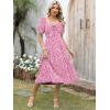 imageCaracilia Women Summer Boho Midi Dresses Puff Sleeve Square Neck Floral Bridal Shower Wedding Guest Flowy SundressRed White Floral