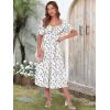 imageCaracilia Women Summer Boho Midi Dresses Puff Sleeve Square Neck Floral Bridal Shower Wedding Guest Flowy SundressWhite Purple Floral