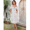 imageCaracilia Women Summer Boho Midi Dresses Puff Sleeve Square Neck Floral Bridal Shower Wedding Guest Flowy SundressWhite Purple Floral