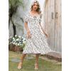 imageCaracilia Women Summer Boho Midi Dresses Puff Sleeve Square Neck Floral Bridal Shower Wedding Guest Flowy SundressWhite Purple Floral