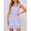 imageCaracilia Womens Square Neck Party Dress Ruffle Hem Ruched Waist Short Cocktail Mini DressesLight Purple