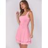 imageCaracilia Womens Square Neck Party Dress Ruffle Hem Ruched Waist Short Cocktail Mini DressesPink