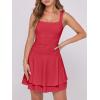 imageCaracilia Womens Square Neck Party Dress Ruffle Hem Ruched Waist Short Cocktail Mini DressesRed