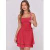 imageCaracilia Womens Square Neck Party Dress Ruffle Hem Ruched Waist Short Cocktail Mini DressesRed