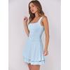 imageCaracilia Womens Square Neck Party Dress Ruffle Hem Ruched Waist Short Cocktail Mini DressesSky