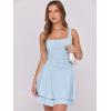 imageCaracilia Womens Square Neck Party Dress Ruffle Hem Ruched Waist Short Cocktail Mini DressesSky