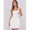imageCaracilia Womens Square Neck Party Dress Ruffle Hem Ruched Waist Short Cocktail Mini DressesWhite