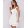 imageCaracilia Womens Square Neck Party Dress Ruffle Hem Ruched Waist Short Cocktail Mini DressesWhite