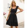 imageCaracilia Womens Summer Casual Sleeveless Sweetheart Neckline Mini Dress 2025 Smocked Boho Beach Vacation Short SundressBlack