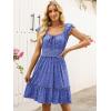 imageCaracilia Womens Summer Casual Sleeveless Sweetheart Neckline Mini Dress 2025 Smocked Boho Beach Vacation Short SundressBlue White Dot