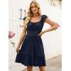 imageCaracilia Womens Summer Casual Sleeveless Sweetheart Neckline Mini Dress 2025 Smocked Boho Beach Vacation Short SundressNavy Blue