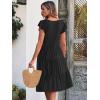 imageCaracilia Womens Summer Ruffle Sleeve V Neck Midi Dress Flowy Boho Casual ALine Tiered Knee Length Beach Vacation SundressBlack