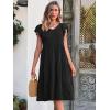 imageCaracilia Womens Summer Ruffle Sleeve V Neck Midi Dress Flowy Boho Casual ALine Tiered Knee Length Beach Vacation SundressBlack