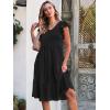 imageCaracilia Womens Summer Ruffle Sleeve V Neck Midi Dress Flowy Boho Casual ALine Tiered Knee Length Beach Vacation SundressBlack