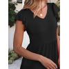 imageCaracilia Womens Summer Ruffle Sleeve V Neck Midi Dress Flowy Boho Casual ALine Tiered Knee Length Beach Vacation SundressBlack