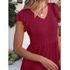 imageCaracilia Womens Summer Ruffle Sleeve V Neck Midi Dress Flowy Boho Casual ALine Tiered Knee Length Beach Vacation SundressBurgundy