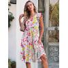 imageCaracilia Womens Summer Ruffle Sleeve V Neck Midi Dress Flowy Boho Casual ALine Tiered Knee Length Beach Vacation SundressMulticolour Floral