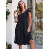 imageCaracilia Womens Summer Ruffle Sleeve V Neck Midi Dress Flowy Boho Casual ALine Tiered Knee Length Beach Vacation SundressNavy Blue