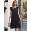 imageCaracilia Womens Summer Ruffle Sleeve V Neck Midi Dress Flowy Boho Casual ALine Tiered Knee Length Beach Vacation SundressNavy Blue