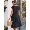 imageCaracilia Womens Summer Ruffle Sleeve V Neck Midi Dress Flowy Boho Casual ALine Tiered Knee Length Beach Vacation SundressNavy Blue