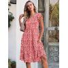 imageCaracilia Womens Summer Ruffle Sleeve V Neck Midi Dress Flowy Boho Casual ALine Tiered Knee Length Beach Vacation SundressRed Floral