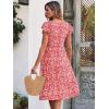 imageCaracilia Womens Summer Ruffle Sleeve V Neck Midi Dress Flowy Boho Casual ALine Tiered Knee Length Beach Vacation SundressRed Floral
