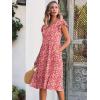 imageCaracilia Womens Summer Ruffle Sleeve V Neck Midi Dress Flowy Boho Casual ALine Tiered Knee Length Beach Vacation SundressRed Floral