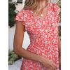 imageCaracilia Womens Summer Ruffle Sleeve V Neck Midi Dress Flowy Boho Casual ALine Tiered Knee Length Beach Vacation SundressRed Floral