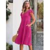 imageCaracilia Womens Summer Ruffle Sleeve V Neck Midi Dress Flowy Boho Casual ALine Tiered Knee Length Beach Vacation SundressRose